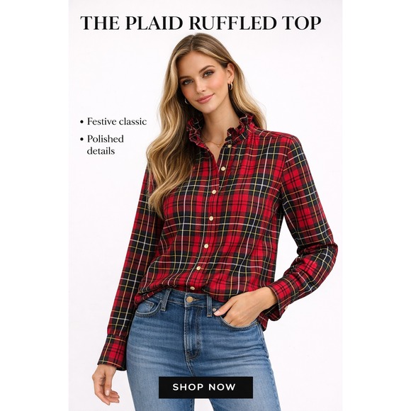 Chaps Tops - Upcycled Chaps Ruffled Plaid Top Womens PXL Red Button Down Long Sleeve